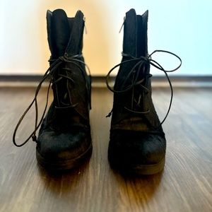 UGG Oriana Exotic Black Cow Fur Block Heel Booties Size 8